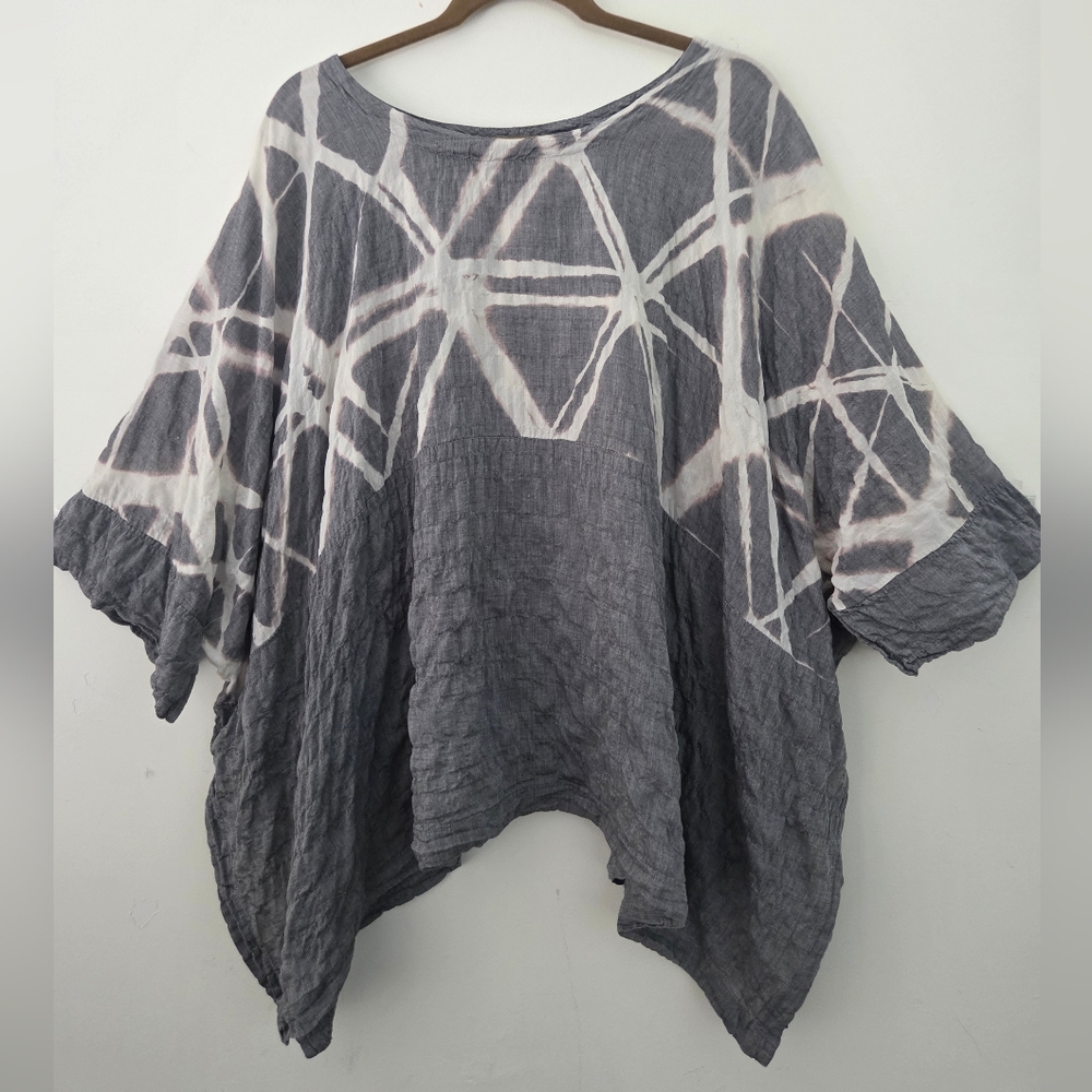 Steve Sells Studio Boxy Round Neck Gray Tie-Dye Women's Top OS (Bx14)